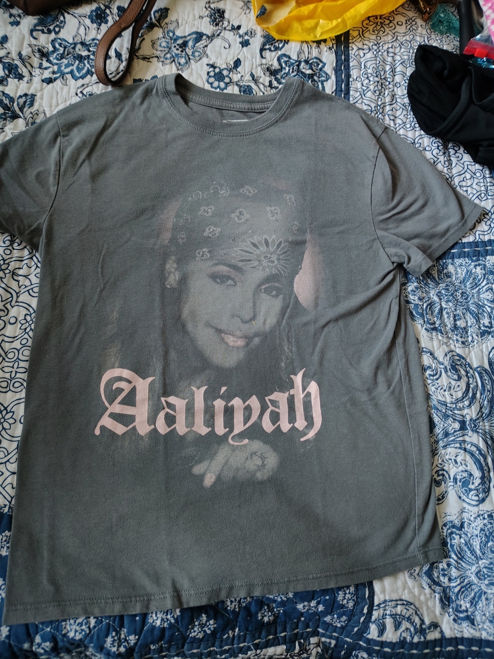 Aaliyah Graphic Short Sleeve Tee - Gray with Pink Logo Size L
